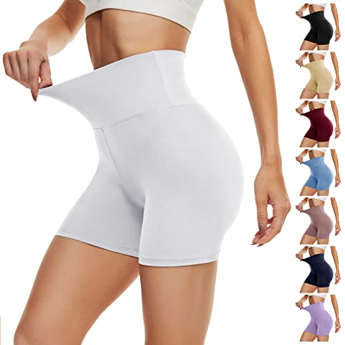 DDOBB Radlerhose Damen Kurze Shorts Bauchweg Sporthose Leggings Blickdicht High Waist Shorts Elastisch Unterhosen Fitness Hotpants Sommer Boxershorts(Weiß,S-M)