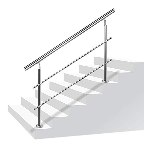 Aufun Treppengeländer Edelstahl Handlauf Geländer für Treppen, Innen und Außen, Balkon, Brüstung, Silber, Länge: 80cm, mit 2 Querstreben