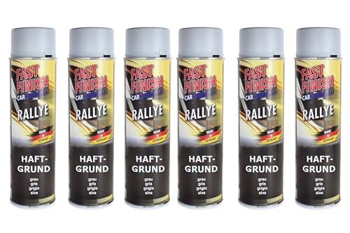 BISOMO 6x Haftgrund Spray Fast Finish, Grundierung, Grau 500ml, schnelltrocknend, hohe Füllkraft, überlackierbar, hitzebeständig bis 80°C, Innen- und Außenbereich