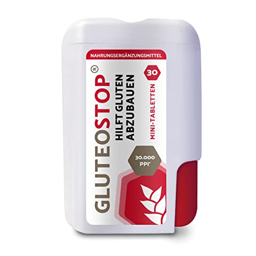 GluteoStop - hilft Gluten abzubauen - Glutensensitivität - glutenarme Ernährung – Enzym (30 Mini-Tabletten)