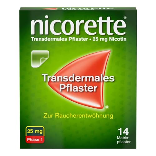 NICORETTE Pflaster mit 25 mg Nikotin – mit Nikotinpflaster Rauchen aufhören – für Phase 1 der Raucherentwöhnung bei mehr als 20 Zigaretten am Tag – 14 St.