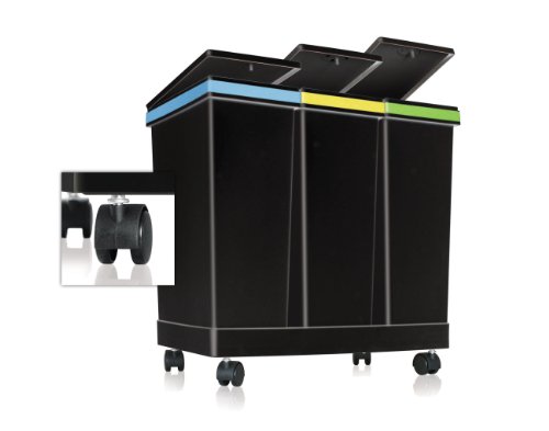 SMARTY Ecobin, 3 Behälter für die getrennte Abfallentsorgung, insgesamt 63 L - 55 x 34 x 50 cm, Schwarz