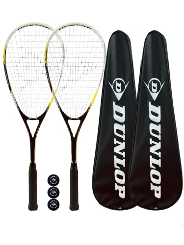 2 x Dunlop Nano Max Ti Squash Racket + 3 Squash Bälle