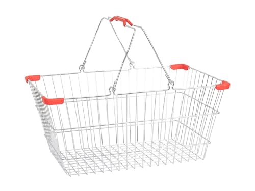 Einkaufskorb aus Metall Volumen 22 Liter, stabiler Handkorb mit Tragebügel, Gitterkorb Traglast 20 kg, Tragekorb Shopping-Basket H20 x B45 x T32 cm, Stapelkorb für den Einzelhandel