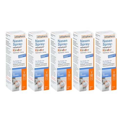 Ratiopharm Nasenspray für Kinder zwischen 2-6Jahren, wirkt abschwellend ohne Konservierungsstoffe, Spar-Set 5x10ml