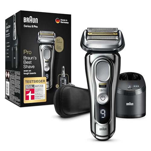 Braun Series 9 Pro Premium Rasierer Herren, Testsieger Stiftung Warentest, 4+1 Scherkopf, Elektrorasierer & Trimmer, Reinigungsstation, 60 Min Laufzeit, 9466cc, chrom