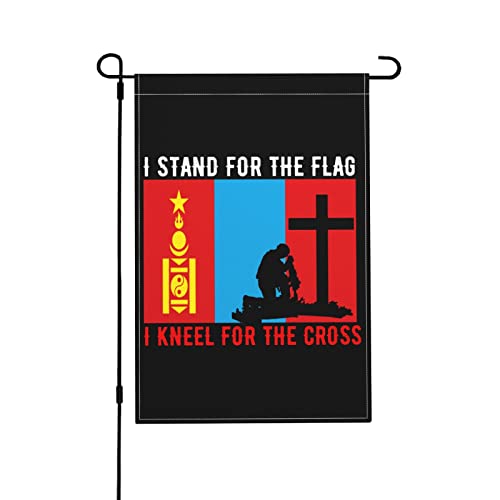 Ich Stehe Für Die Flagge Der Mongolischen Volksrepublik Und Ich Knie Für Das Kreuz Haus Hof Flagge Uv-Beständig Gartenflagge Premium Flaggen Für Restaurants Paraden Party,70X102Cm