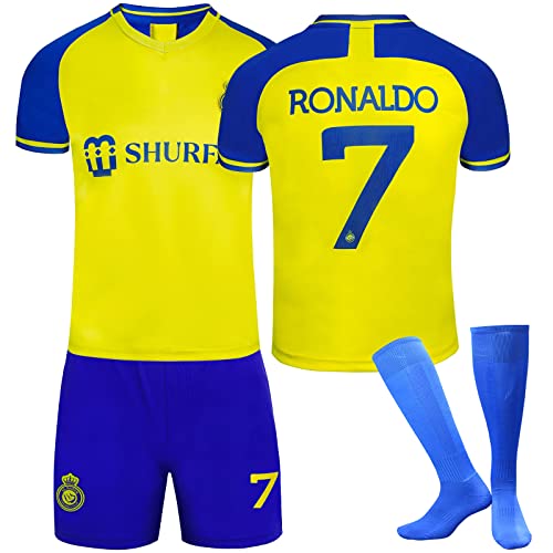 Umiquansome AL NASSR Fussball Trikot Kinder Set 22/23 No.7 Heim/Auswärtstrikot Football Fußballtrikot, Shorts und Socken für Junge Herren Anzug