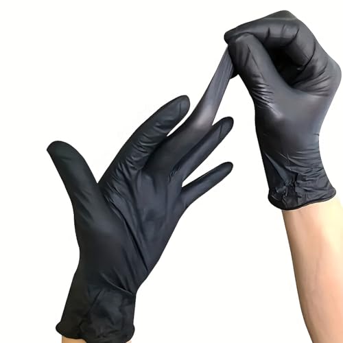 trabag 100 Stück Nitrilhandschuhe Einweghandschuhe, Einmalhandschuhe, Untersuchungshandschuhe, Nitril Handschuhe, puderfrei, ohne Latex, unsteril, latexfrei (L, Schwarz)