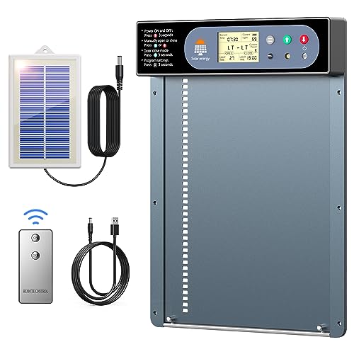 MASTERFUN Aluminum Automatische Hühnerklappe Solar, Elektrische mit Großes Display, Lichtsensor, Timer, Fernbedienung, Hühnertür, Intelligenter Einklemmschutz