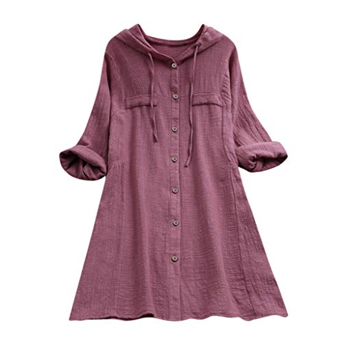 Tunika Damen Sommer Musselin Bluse Tunika Elegant Langarm Blusenshirt Mit Knopfleiste Lange Oberteile Long Lässig Lang Italienische Mode Longshirt Longbluse Leinenbluse lässig für Leggings