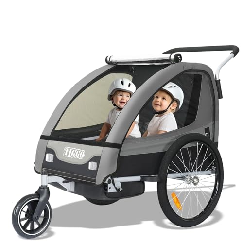 Tiggo Kinderanhänger Jogger 2 in 1 Kinderfahrradanhänger Fahrradanhänger Anhänger 50402 (Grau)