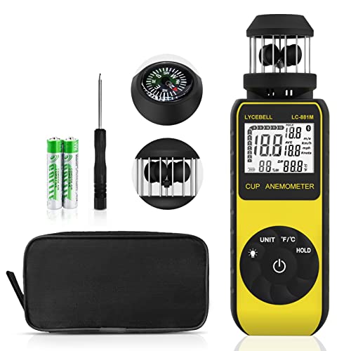 Anemometer Handheld LC-881M Tragbarer Anemometer Windgeschwindigkeitsmesser Misst Windgeschwindigkeit/Temperatur mit Kompass, 360 ° Windrichtung Windschalen-Anemometer