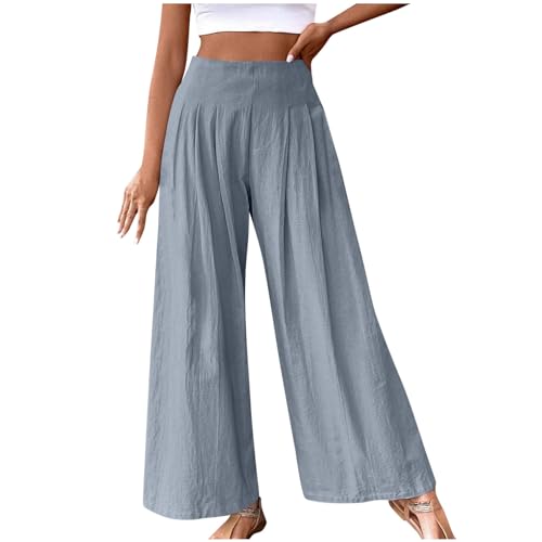 Stoffhose Damen Leicht Luftig, Leinenhose Sommer, Sale Angebote Modische Und Lässige Hose Aus Baumwolle Und Leinen Mit Weitem Bein Hoher Taille, Jogginghose Coole Flowy, Sommerhose Elegante Schicke