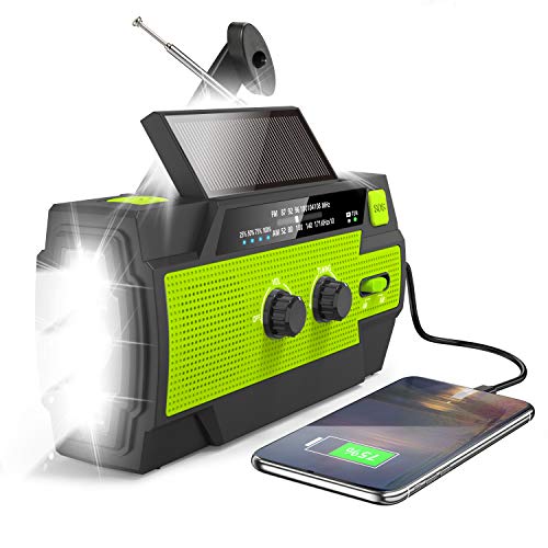 Greadio Solarradio, Kurbelradio,Notfall AM/FM-Radio Wiederaufladbares Dynamo 4000 mAh Radio mit heller Taschenlampe, Bewegungssensor-Leselampe, SOS-Alarm für den Notfall, Outdoor, Camping, Wandern