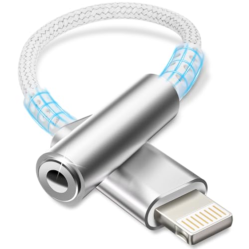 Esiposs Lightning auf 3,5 mm Kopfhöreranschluss [MFi Zertifizierung] Lightning auf Klinke HiFi Kopfhörer Adapter Audio Adapter Dongle Kompatibel mit i Phone 14/13/12/11/X/8/7/Pad/i-OS, Silber Weiß