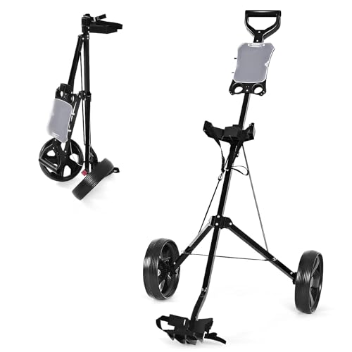 GOPLUS Golf Trolley, Golftrolley 2 Rad mit verstellbarem Gurt, bequem Griff & Fußbremse, Golfwagen klappbar mit Anzeigetafel, Golfcaddy Golf Push Cart, Schwarz