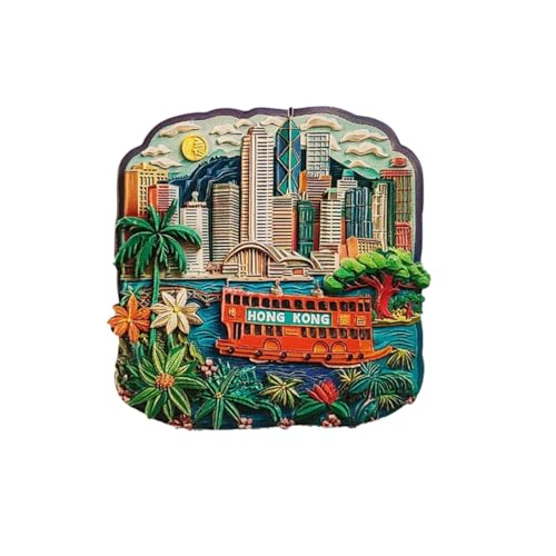 Hongkong China 3D-Kühlschrankmagnet, Souvenir, Geschenk, Kunstharz, handgefertigt, Hongkong-Kühlschrankmagnet, Heim- und Küchendekorationssammlung