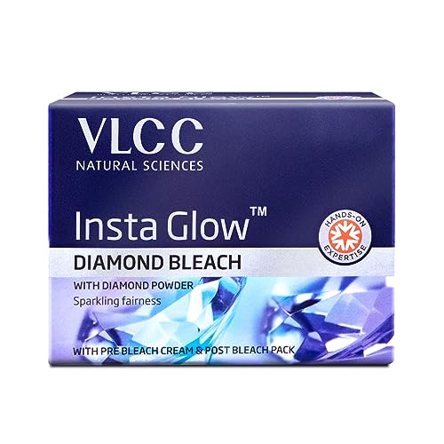 VLCC Insta Glow Diamond Bleach With Diamond (Ash) for Sparkling Fairness Also Contain Re Bleach Cream & Post Bleach Pack 60 Gram by VLCC