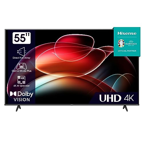 Hisense 55E6KT 139cm (55 Zoll) Fernseher, 4K UHD Smart TV, HDR, Dolby Vision, Triple Tuner DVB-C/S/ S2/ T/ T2/ DTS Virtual X, Alexa Built-in, Bluetooth, WiFi, Hotel Mode, Schwarz [2023]