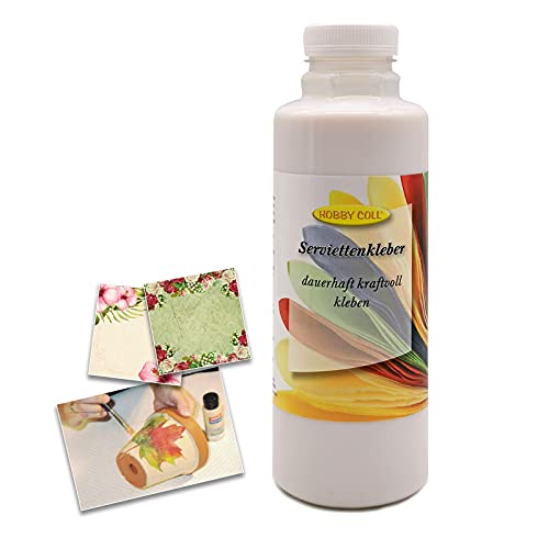 HOBBY COLL® Serviettenkleber Kleber & Lack Serviettenlack Glänzend für Serviettentechnik Decoupage (500 ml)