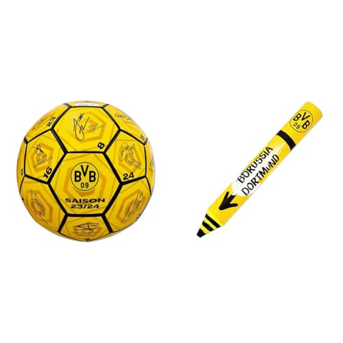 Borussia Dortmund Unisex Jugend BVB Unterschriftenball 2023/24 Fußball, Gelb, 5 & BVB-Radiergummi-Stift