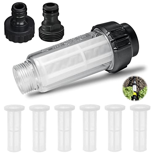 Wasserfilter Set, 3/4 Zoll Wasser Vorfilter mit 6 Stück Filtereinsatz & 2 Schnelladapter, für Hochdruckreiniger, Gartenbewässerung, Gartenpumpe, Wohnmobil, Haushalt (Schwarz)