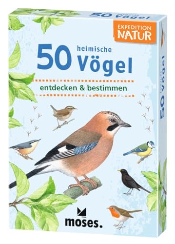 Moses 9715 Expedition Natur - 50 heimische Vögel | Bestimmungskarten im Set | Mit spannenden Quizfragen, White