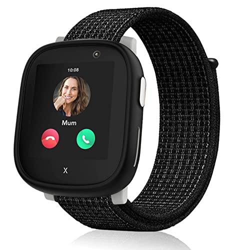 Snyeest Nylon Armbänder kompatibel mit XPLORA X6 Armband, Kids Smartwatch Klettverschluss Mädchen Jungen Verstellbare Geflochtenes Ersatz Armbänder für X6 Play,Schwarz