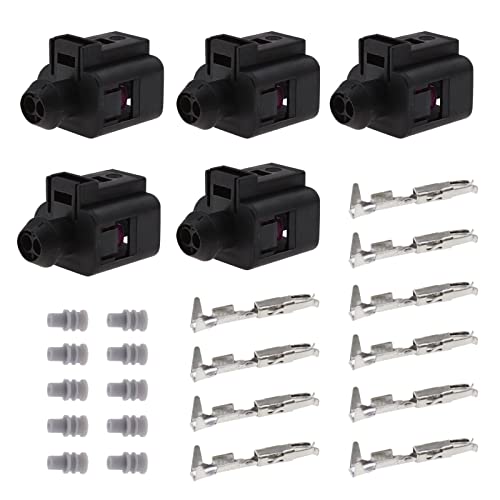 eMagTech 5 Sets 2-polige Buchsenverbinder mit Buchsen und Dichtungen, weiblich, Sensorstecker-Set, kompatibel mit VW Audi 1J0973702 Auto-Reparaturset