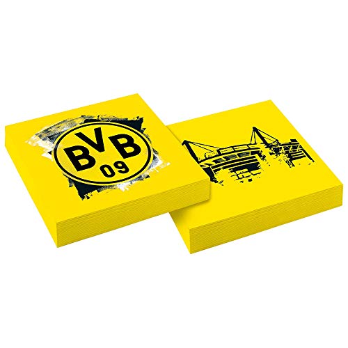 Amscan 9908528 - Servietten BVB, 20 Stück, Größe 33 x 33 cm, Borussia Dortmund, Mundtuch, Einweggeschirr, Fußball, Party, Fan, Geburtstag