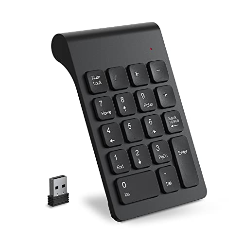 cimetech Kabelloser Ziffernblock, 2,4 G Tragbarer, Ergonomischer Mini-Nummernblock mit USB-Empfänger, 18 Tasten, Office-Rechennummernblöcke für Laptop, Notebook, Desktop, Computer, PC (Schwarz)