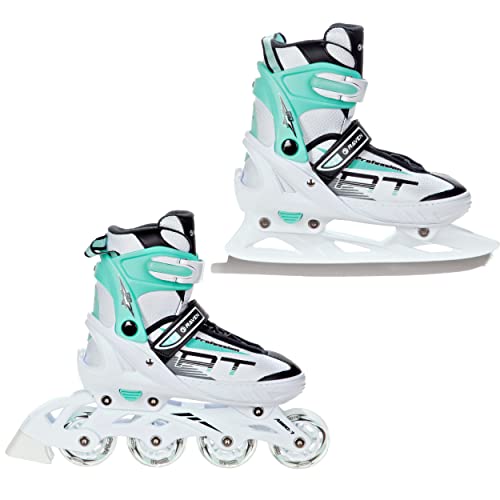 Raven Profession Inliner für kinder und Erwachsene mit Einstellbarer Größe,Optional 2in1 mit Schlittschuhen,Inline Skates Kinder,Schlittschuhe,Rollschuhe,Abec7 Kugellager,White/Mint mit Kufen 38-42