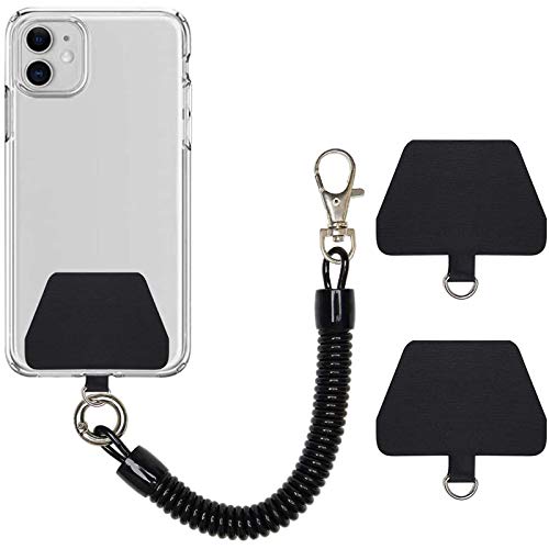 COCASES Handykette mit flexiblem Spiralkabel, universale Lanyard Schlüsselband Schlüsselanhänger kompatibel mit iPhone/Samsung/Huawei(2 Einlagen,Schwarz)