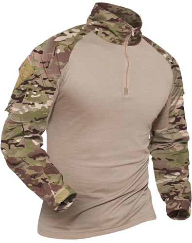 XKTTAC Combat Shirt mit 2-4 Taschen Herren Militär Ausrüstung Security Kleidung Outdoor Polizei Hemd Bundeswehr Pullover Paintball Airsoft Multicam Flecktarn Tactical（a-CP/4 Taschen，XL）