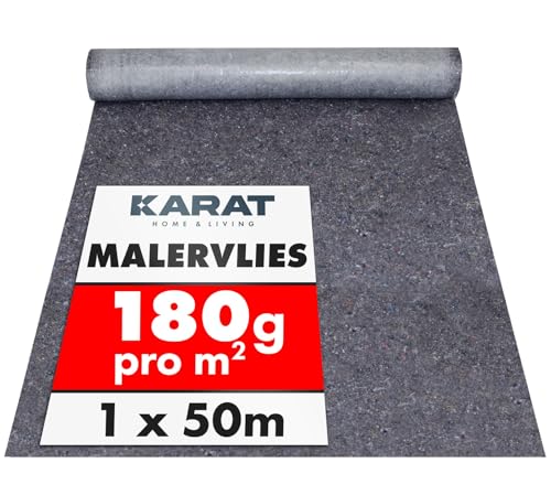 KARAT Malervlies Rolle 50m x 1m, Maler Abdeckvlies 50m² mit Anti-Rutsch Beschichtung, Malerteppich wiederverwendbar für Maler & Handwerker Abdeckfliesse für Boden 180g/m²