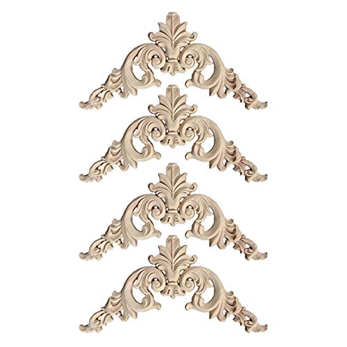 Zasiene Holzornamente für Möbel 4 Stücke Holzornamente Ornamente für Möbel Holzschnitzerei Applique Ornament Holz Möbel Wanddeko Holz,12 * 12cm