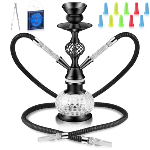 XPNLF Shisha Komplett set mit 2 Schläuchen,12''Shisha Kit mit Keramikschüssel,Premium-Schlauch,Schöne Glasvase,50 Shisha Folie,20 Shisha Tips (schwarz)