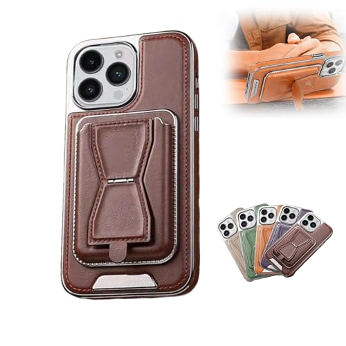 Jelaqmot Suitable for iPhone 15 14 Invisible Folding Stand Magnetic Card Bag Phone Case (for iPhone15 Pro,Dark Brown)