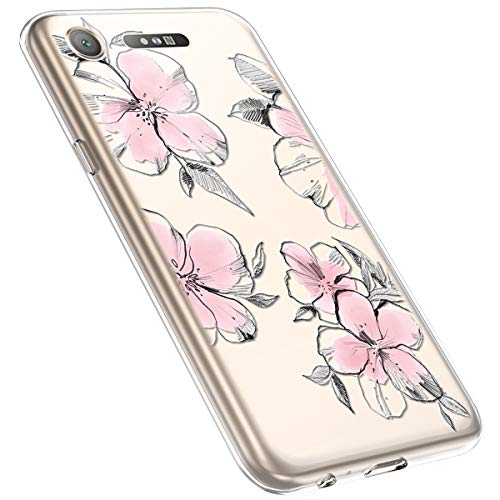 MoreChioce kompatibel mit Sony Xperia XZ1 Hülle,Xperia XZ1 Handyhülle Blume,Ultra Dünn Transparent Silikon Schutzhülle Clear Crystal Rückschale Tasche Defender Bumper,Blumenzweig #28