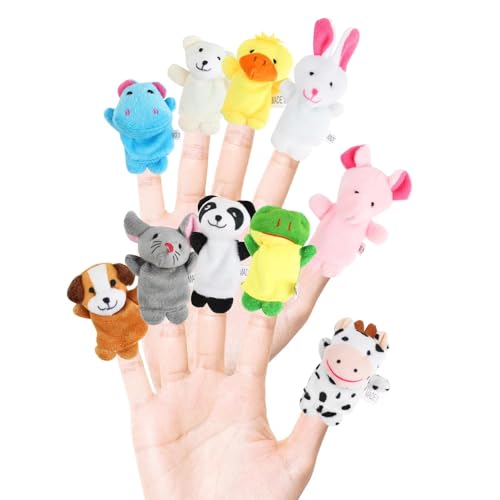 DERAYEE Finger-Puppen Set（10 Stück）,Finger Plüschtier Kinder,Kleine Tier Fingerspielzeug für Ostern Geburtstag Weihnachten Party Geschenke