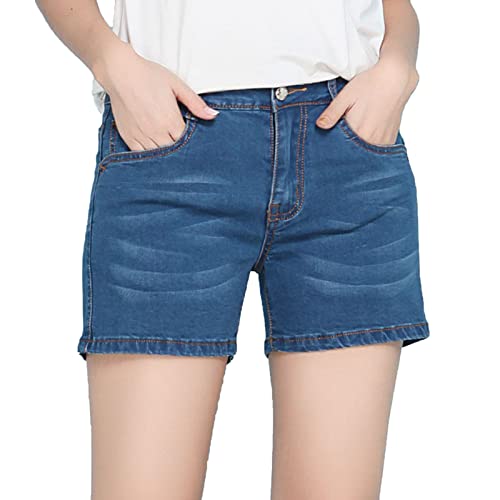 Generic Bequeme Denim-Shorts Aus Baumwolle FüR Damen LäSsige Jeans-Shorts Mit Mittlerer Taille Und Normaler Passform Atmungsaktive Kurze Vintage-Stretch-Jeans (34,Hellblau)