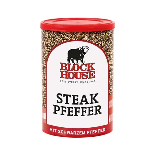 Block House Steak Pfeffer, Gewürzmischung für Steaks in Restaurantqualität auch für Marinaden geeignet, 200g Dose mit Streuaufsatz