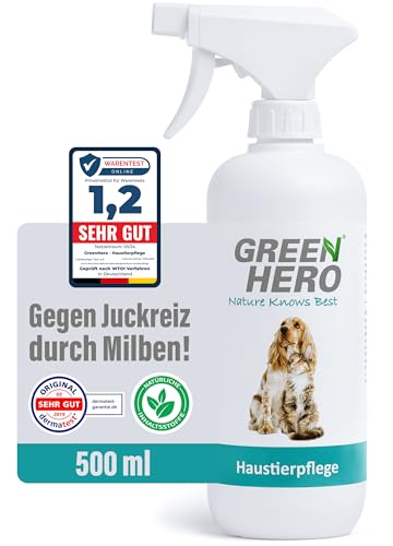 Green Hero Mittel gegen Juckreiz bei Milben 500 ml für Hunde & Katzen | Haustierpflege Spray unterstützt den Regenerationsprozess bei Grasmilben Milben Räude Reizungen Läusen Anti Juckreiz