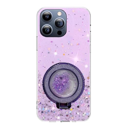 Rnrieyta Miagon Treibsand Ständer Hülle Glitzer für iPhone 15 Pro,Cute Dünn Crystal Schutzhülle Weiches Bling Transparent Case Bumper mit Flüssig Halter Kickständer