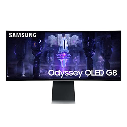 Samsung Odyssey OLED G8 Gaming Monitor S34BG850SU, 34 Zoll, OLED-Panel, UWQHD-Auflösung, FreeSync Premium, 0,03 ms (G/G) Reaktionszeit, Bildwiederholrate 175 Hz, Silber