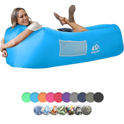 Wekapo Aufblasbarer Lounger mit Tragebeutel, Sicherungsstock und Pflaschenöffner für Reisen, Camping, Wander, Schwimmbad- und Strandparties.