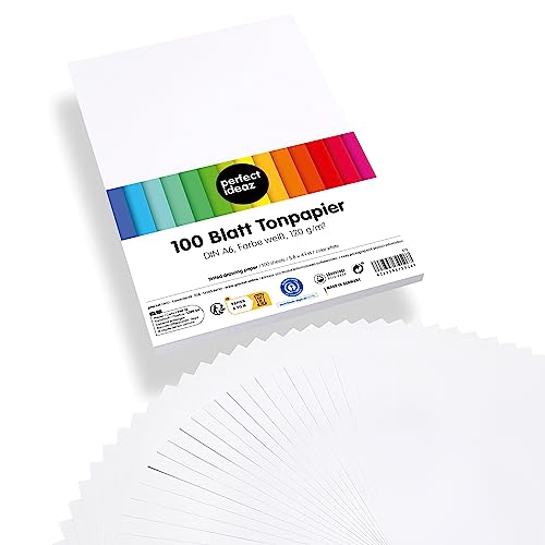 perfect ideaz • 100 Blatt Ton-Papier DIN-A6, Weiß, 120 g/m², MADE IN GERMANY, Blauer Engel zertifiziert