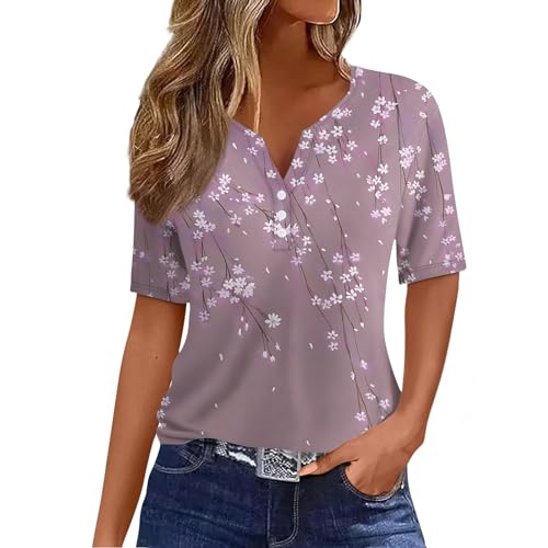 Angebote des Tages Heute Shirt Damen Bluse Weiß Damen Unterhemden & BH-Hemden Für Damen Damen Blusen Damen Shirts Sommer Shirt Damen Kurzarm Damen Bluse Skims Tshirt (Purple Pink, XXL)