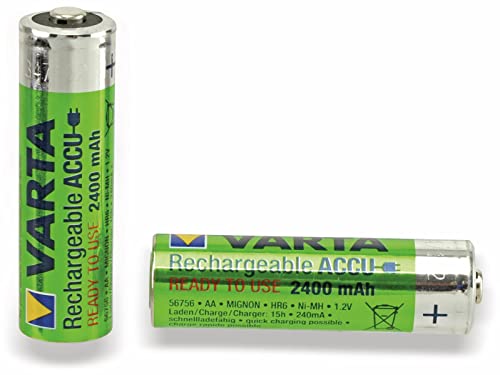 VARTA Batterien AA, wiederaufladbar, 4 Stück, Recharge Accu Power, Akku, 2400 mAh Ni-MH, ohne Memory Effekt, vorgeladen, sofort einsatzbereit